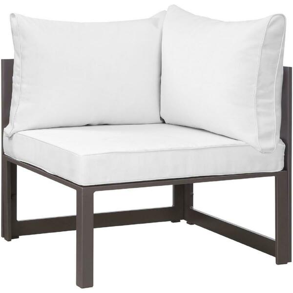 Primewir Fortuna Corner Outdoor Patio Armchair, Brown with White Cushions EEI-1518-BRN-WHI